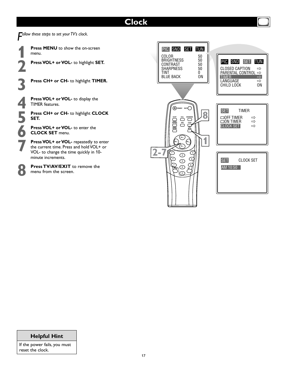 Clock | Philips Magnavox 27MS343S User Manual | Page 17 / 36