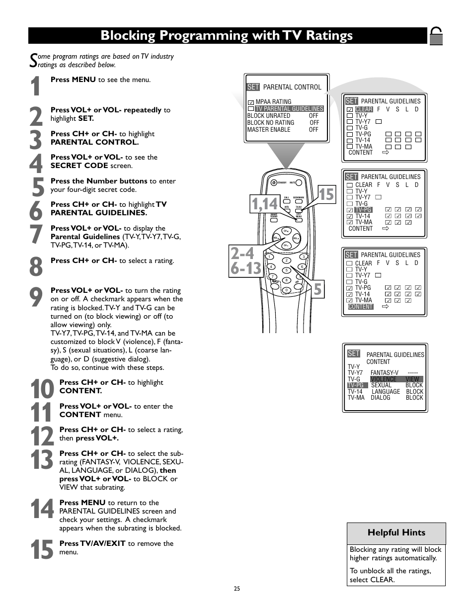 Blocking programming with tv ratings | Philips Magnavox 27MS343S User Manual | Page 25 / 36