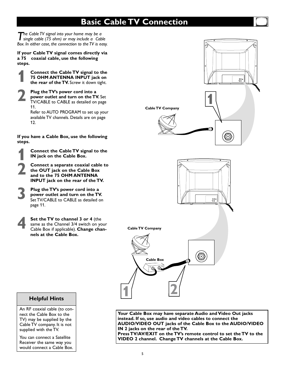 Basic cable tv connection | Philips Magnavox 27MS343S User Manual | Page 5 / 36