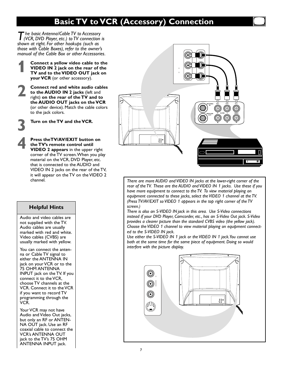 Basic tv to vcr (accessory) connection | Philips Magnavox 27MS343S User Manual | Page 7 / 36