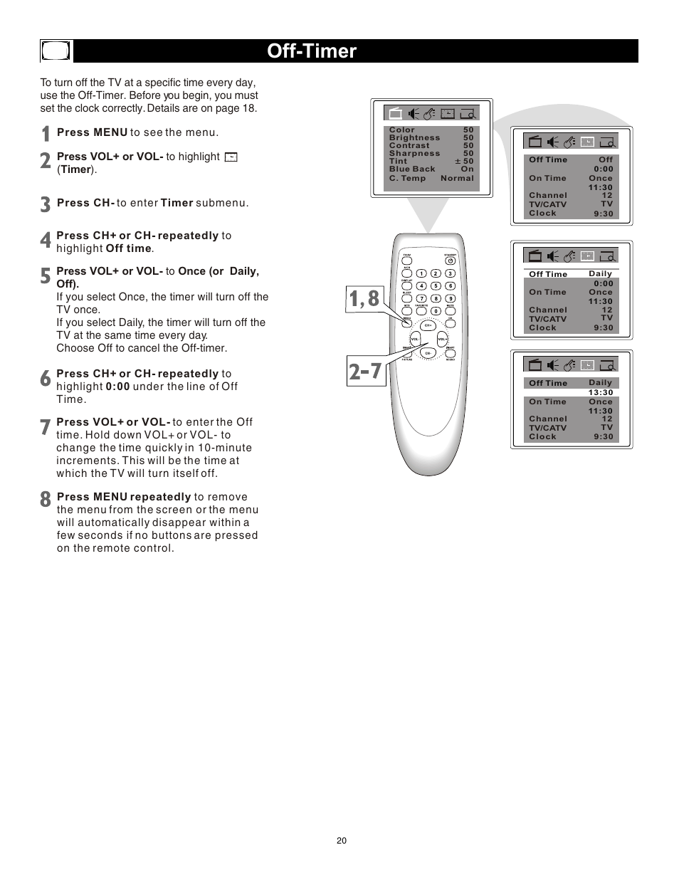 Т³гж 19, Off-timer | Philips Magnavox 20MS3442/17 User Manual | Page 20 / 36