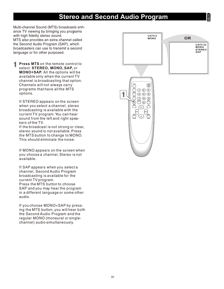 Т³гж 30, Stereo and second audio program | Philips Magnavox 20MS3442/17 User Manual | Page 31 / 36