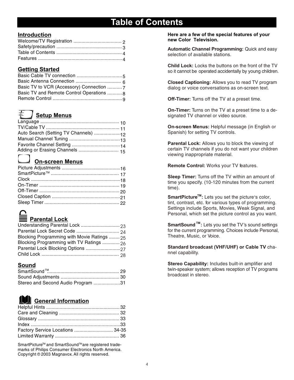 Philips Magnavox 20MS3442/17 User Manual | Page 4 / 36