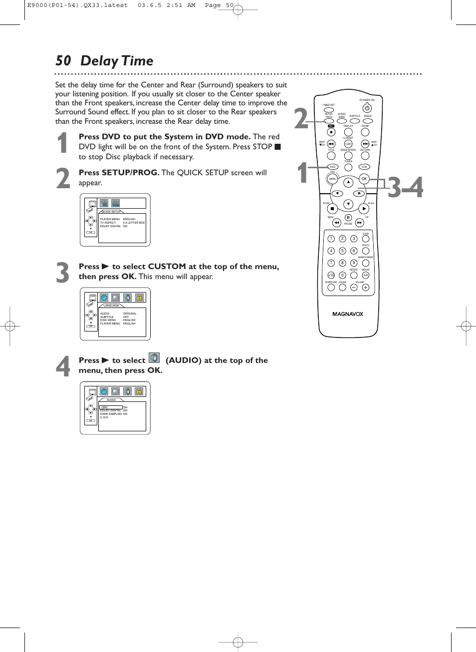 50 delay time | Philips Magnavox MRD500VR User Manual | Page 50 / 84