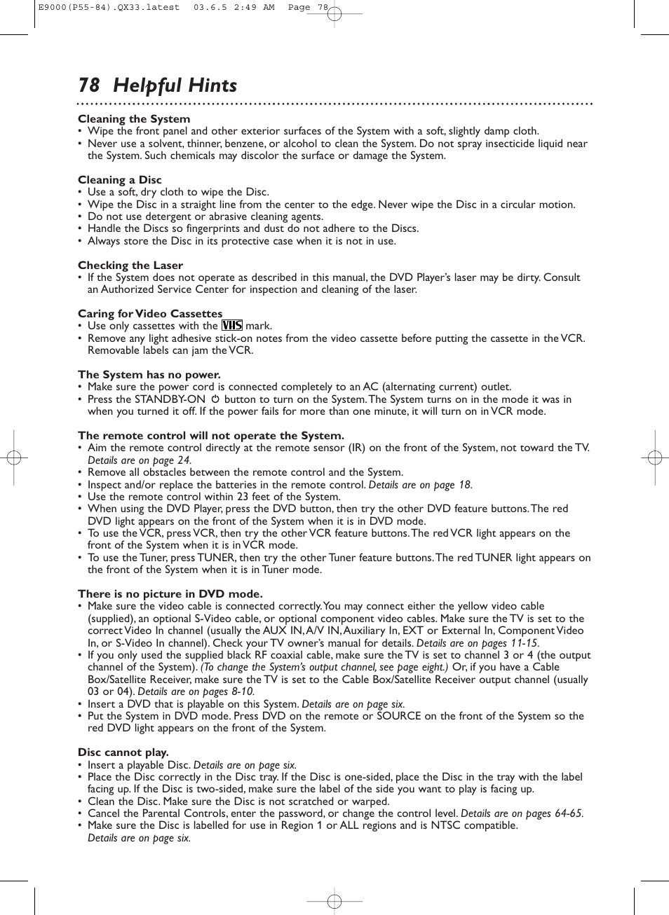 78 helpful hints | Philips Magnavox MRD500VR User Manual | Page 78 / 84