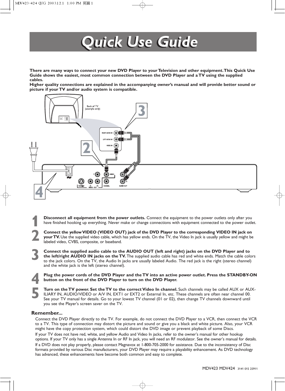 Philips Magnavox MDV424 User Manual | 2 pages