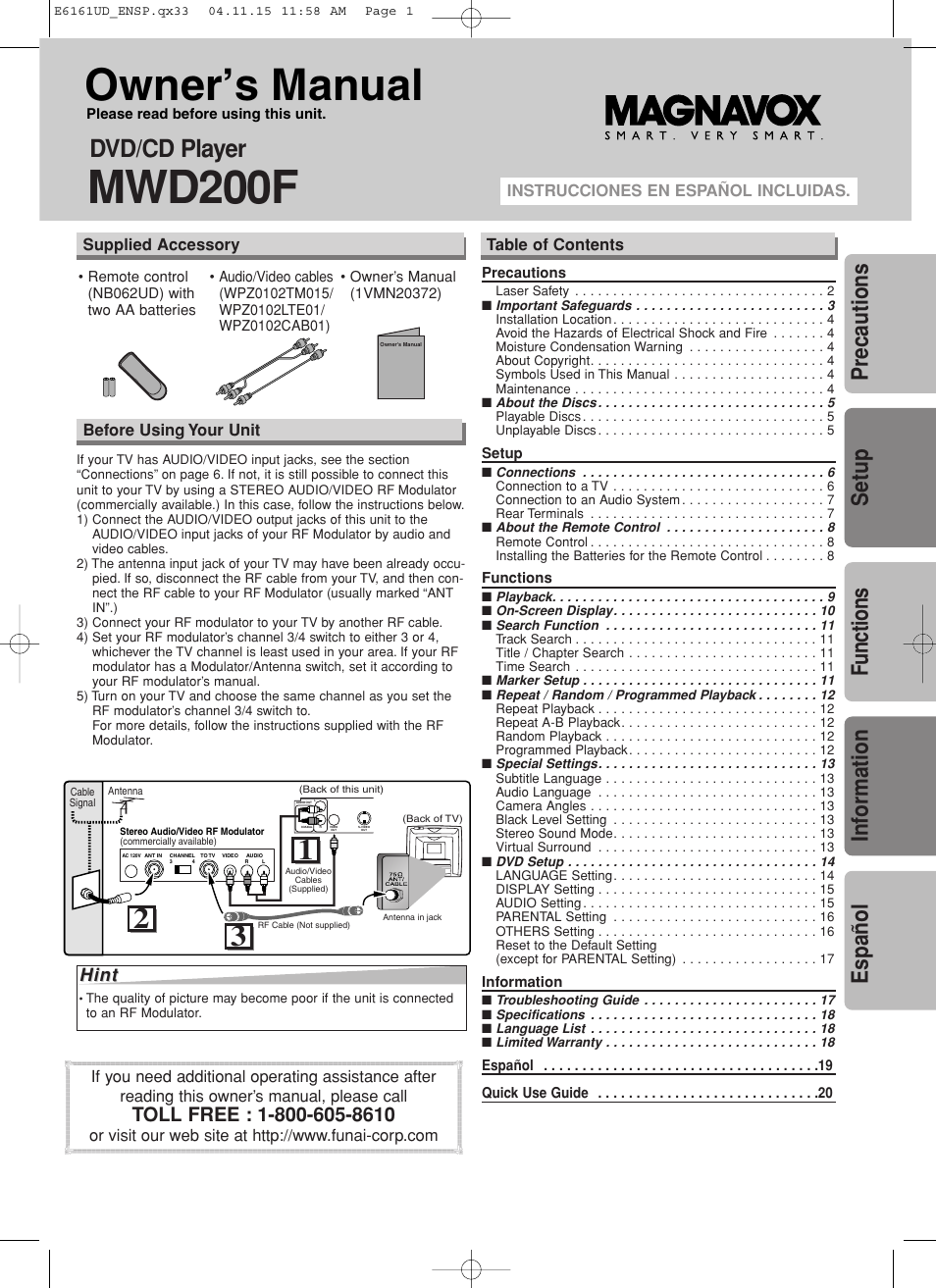 Philips Magnavox MWD200F User Manual | 20 pages