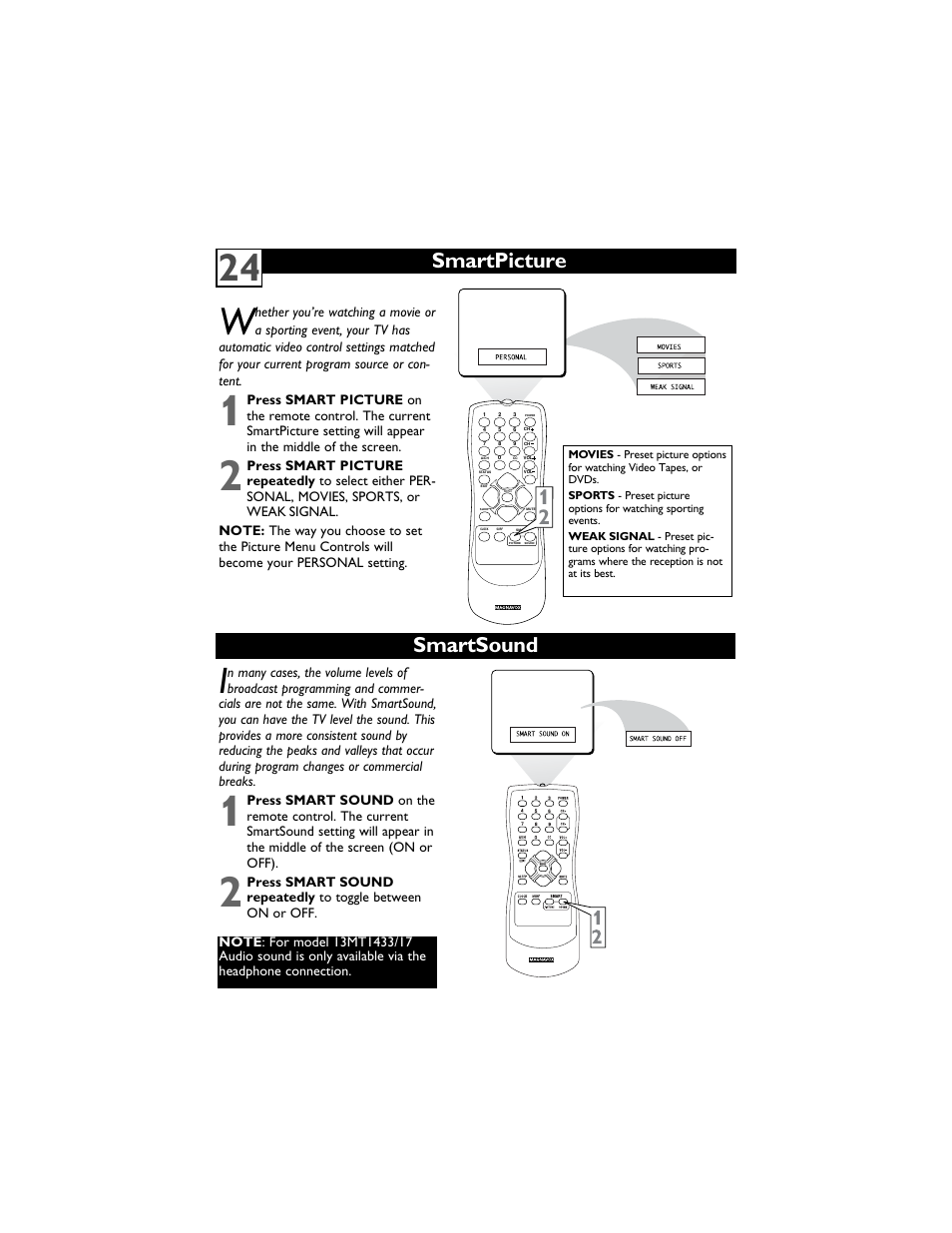 Smartpicture, Smartsound | Philips Magnavox 13MT1432/17 User Manual | Page 28 / 34