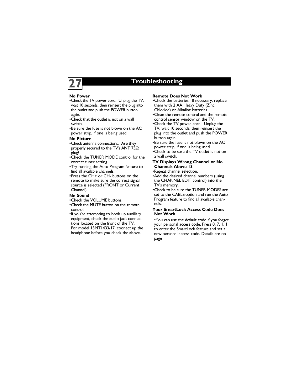 Troubleshooting | Philips Magnavox 13MT1432/17 User Manual | Page 31 / 34