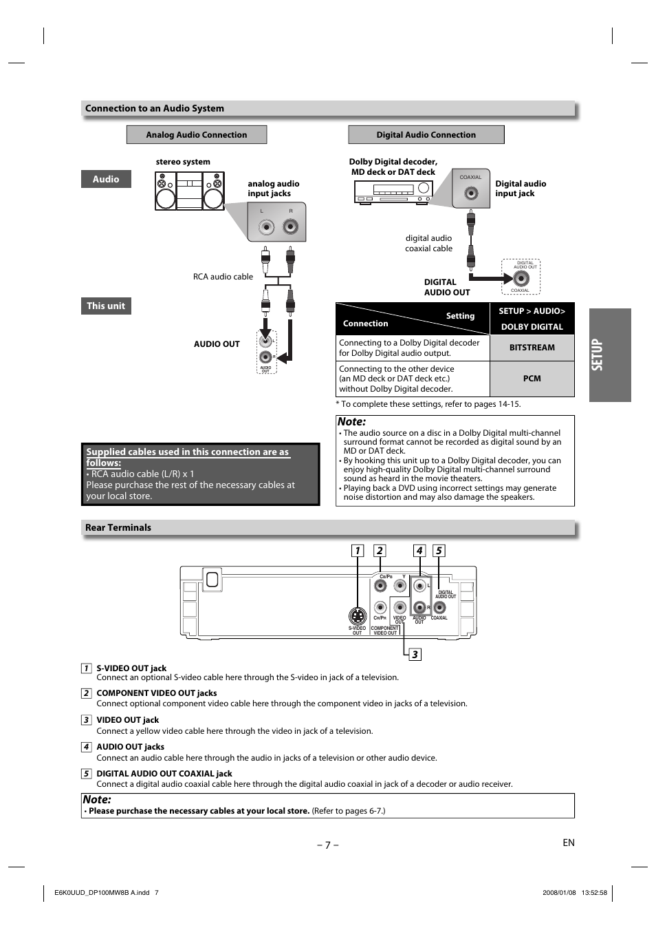 Setup | Philips Magnavox DP100MW8B A User Manual | Page 7 / 20