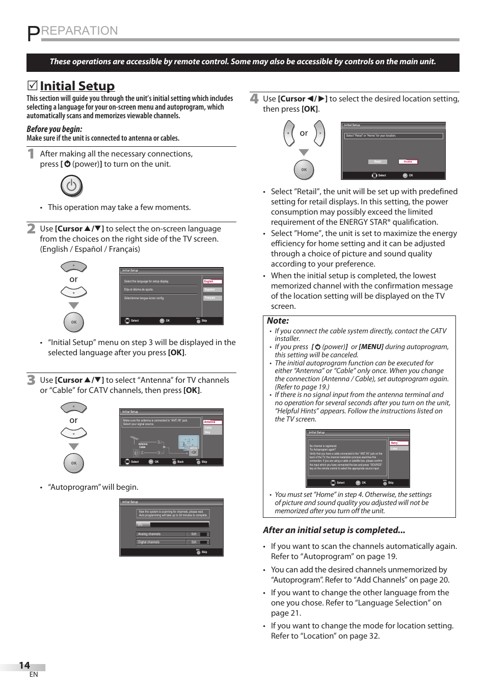 Reparation, Initial setup, Before you begin | After an initial setup is completed, Autoprogram” will begin | Philips Magnavox 32MF339B User Manual | Page 14 / 115