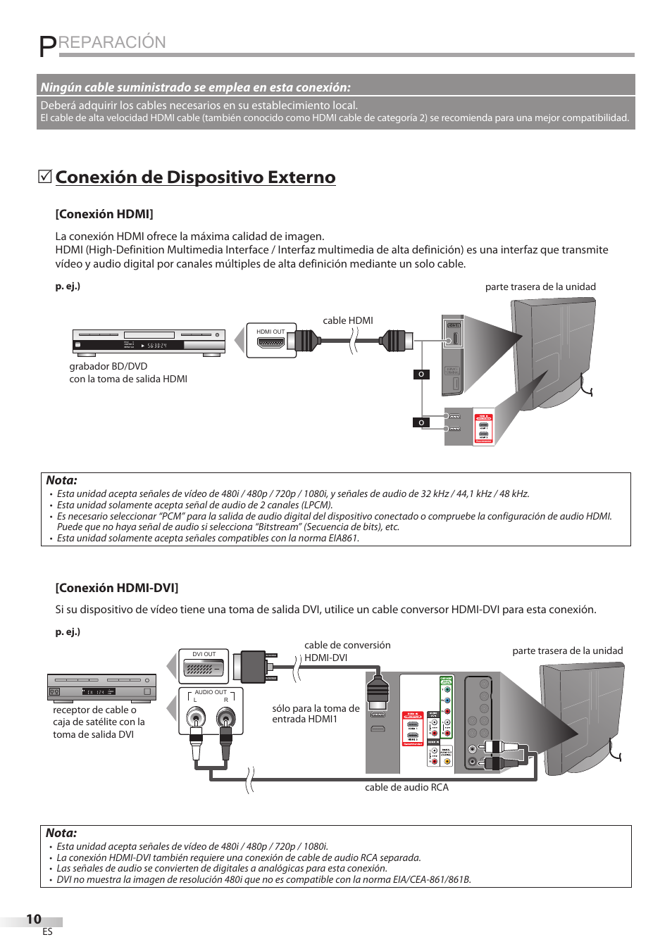 Reparación, Conexión de dispositivo externo | Philips Magnavox 32MF339B User Manual | Page 86 / 115