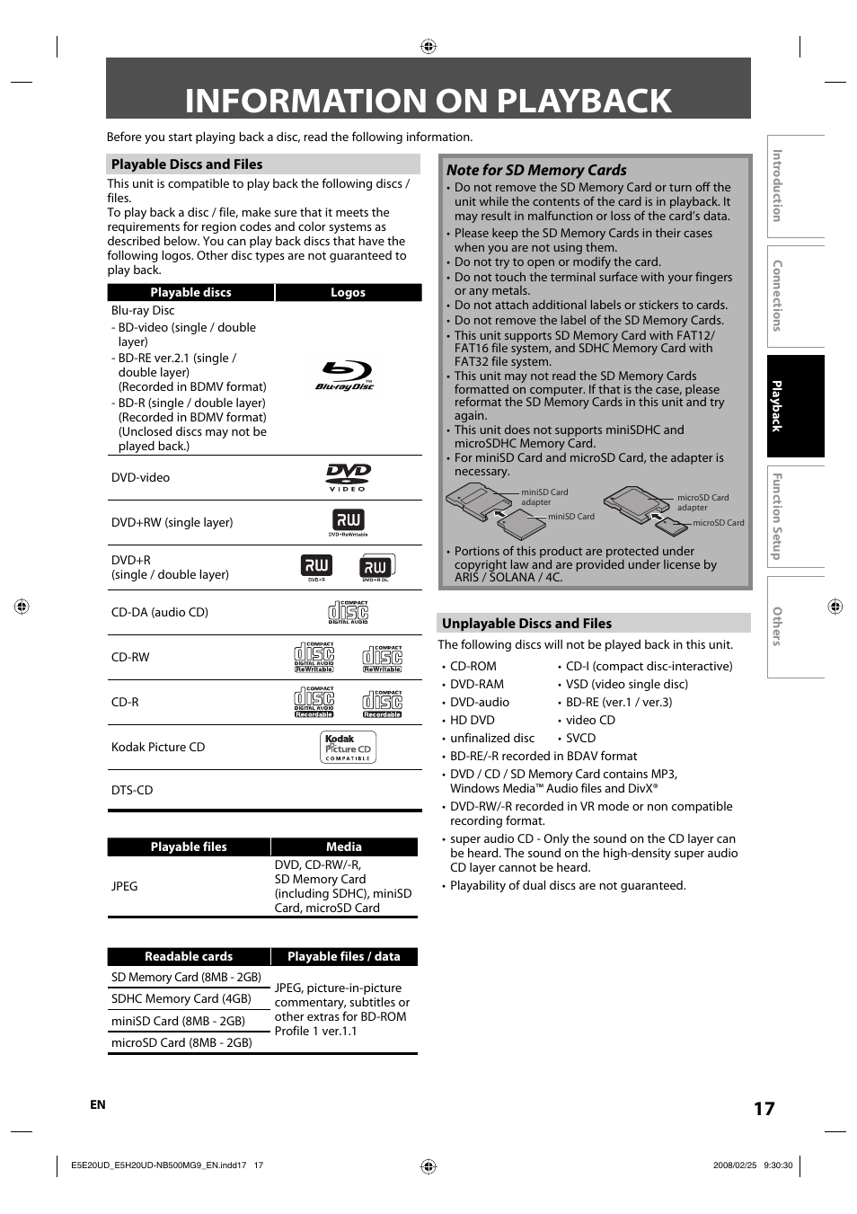 Information on playback | Philips Magnavox NB500MG9 User Manual | Page 17 / 50