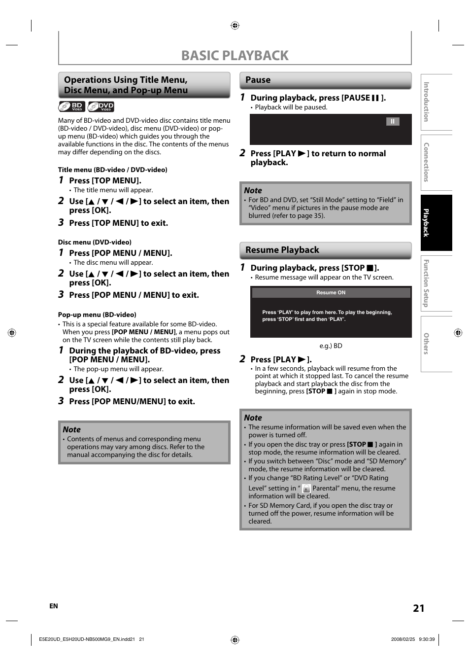 Basic playback | Philips Magnavox NB500MG9 User Manual | Page 21 / 50