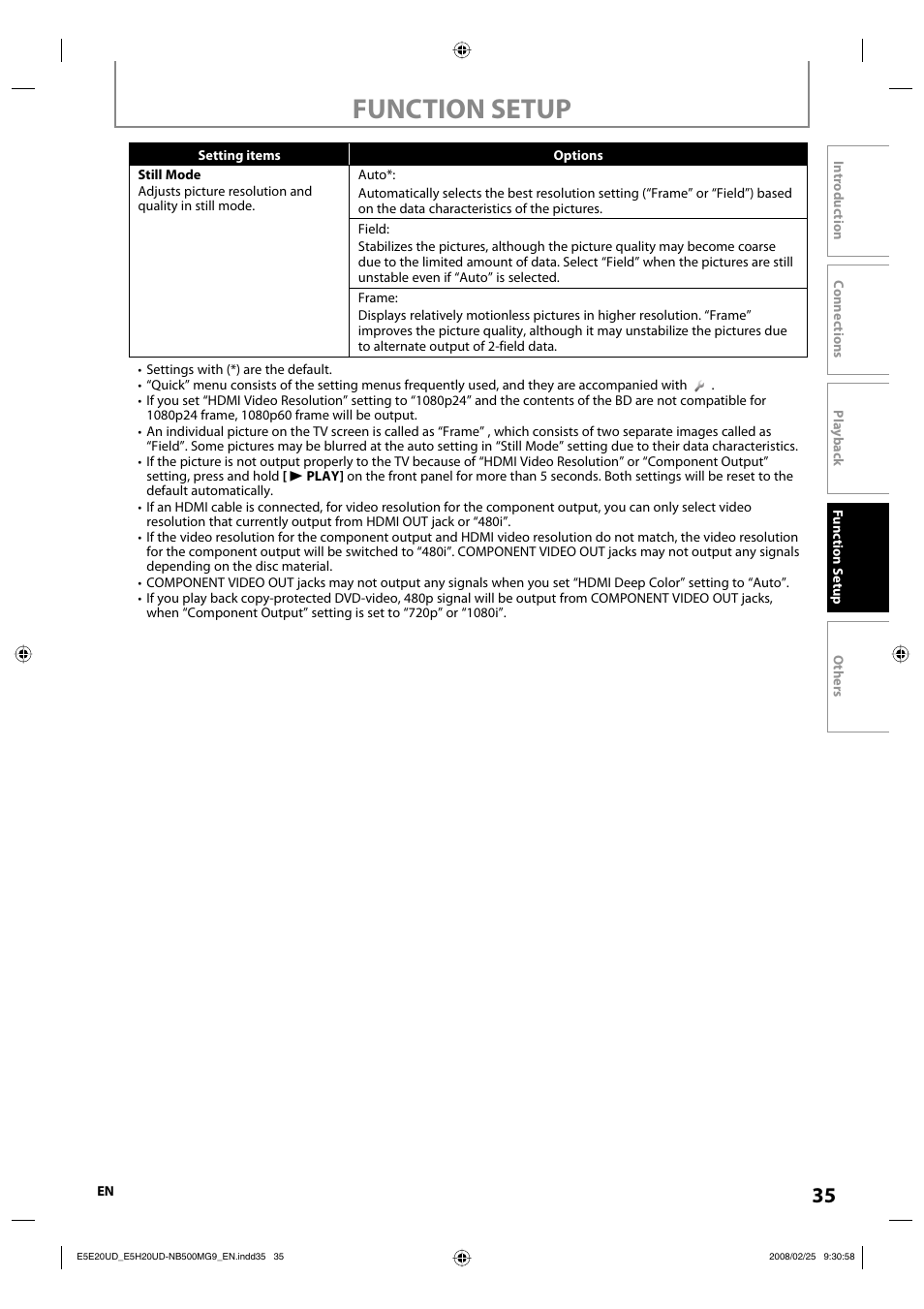 Function setup | Philips Magnavox NB500MG9 User Manual | Page 35 / 50