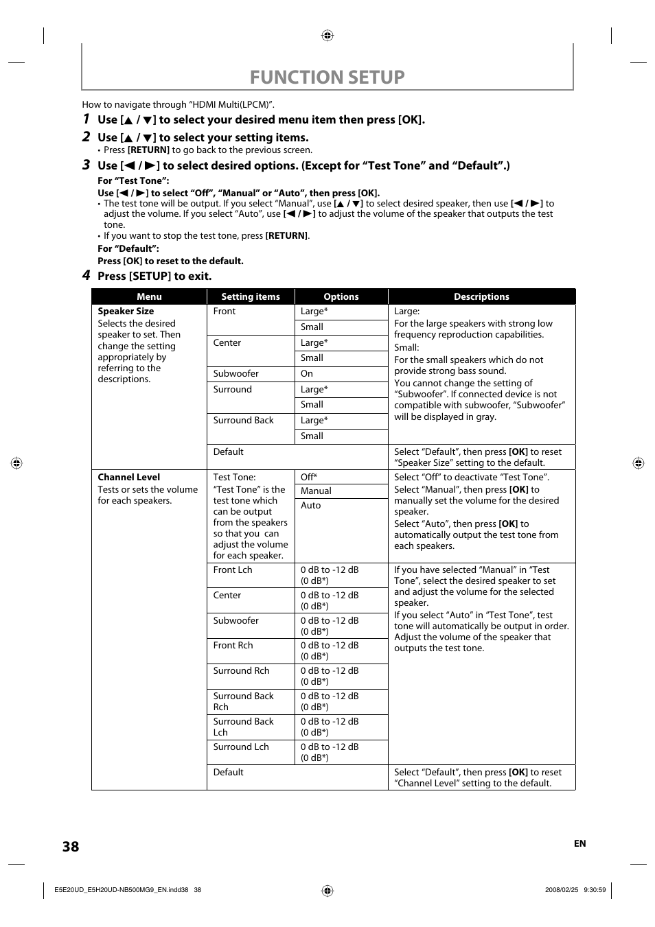 Function setup | Philips Magnavox NB500MG9 User Manual | Page 38 / 50