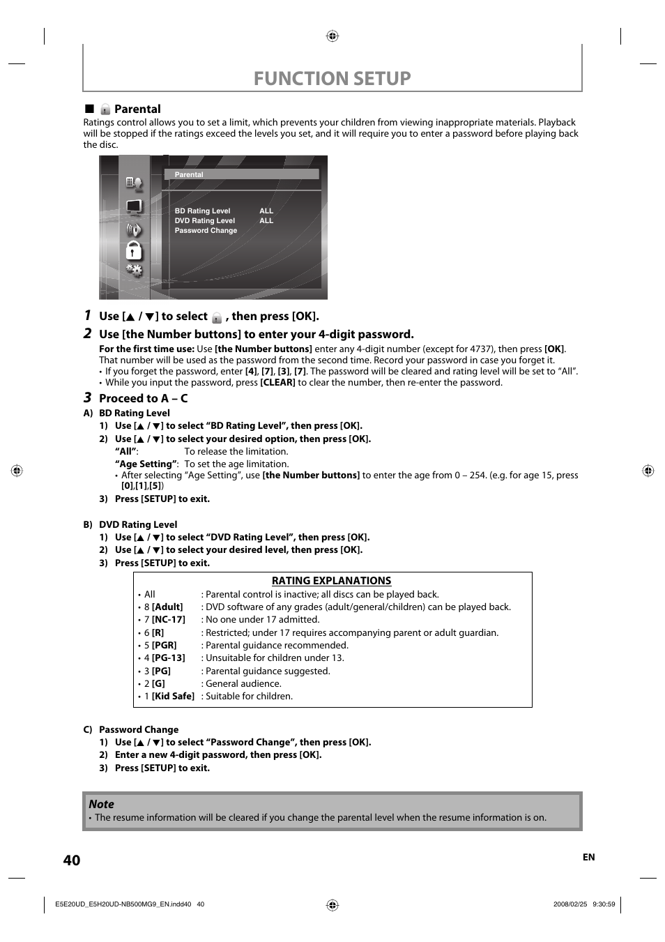 Function setup | Philips Magnavox NB500MG9 User Manual | Page 40 / 50