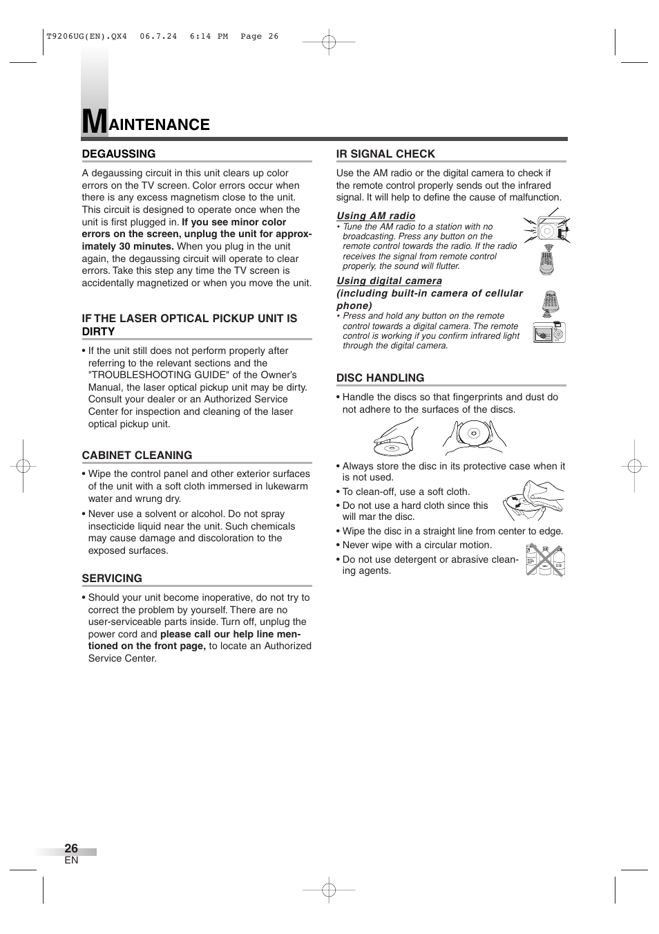 Aintenance | Philips Magnavox MWC20D6 User Manual | Page 26 / 36