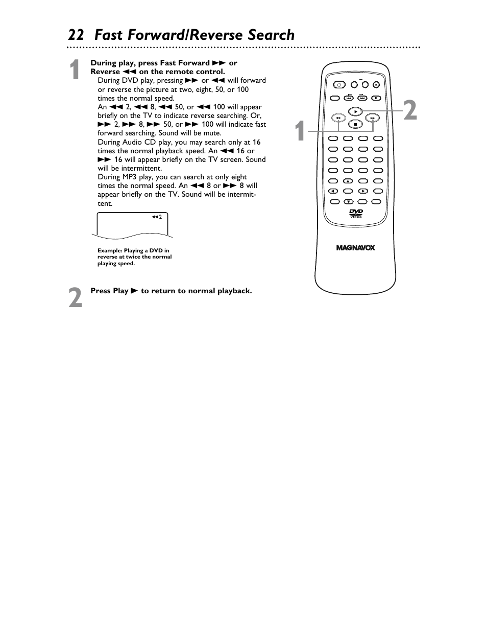 22 fast forward/reverse search | Philips Magnavox MDV453 User Manual | Page 22 / 48