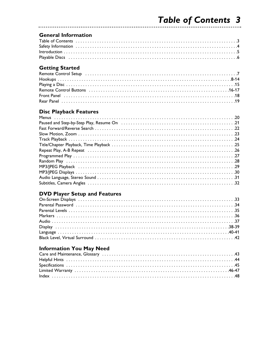 Table of contents 3 | Philips Magnavox MDV453 User Manual | Page 3 / 48