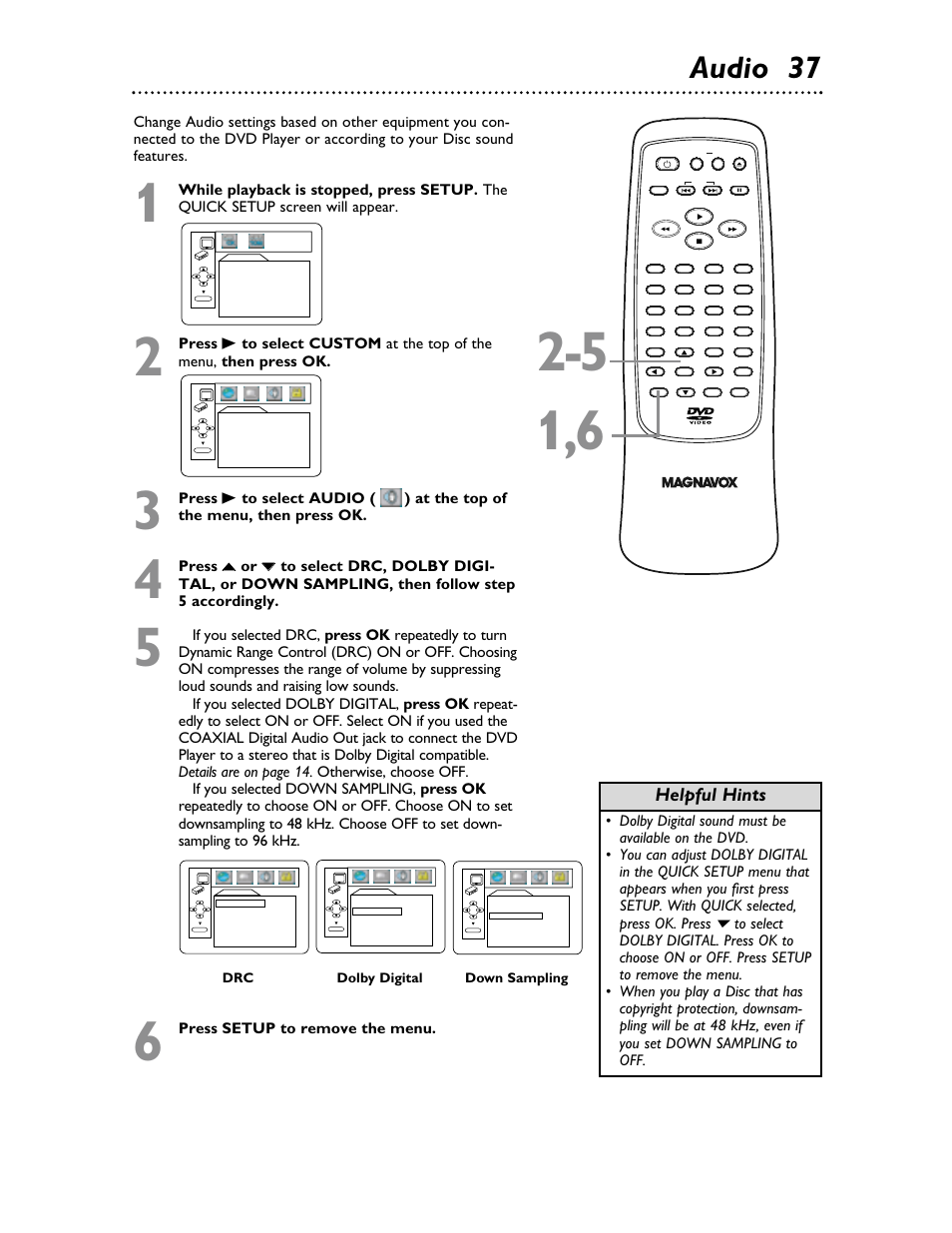 Audio 37, Helpful hints | Philips Magnavox MDV453 User Manual | Page 37 / 48