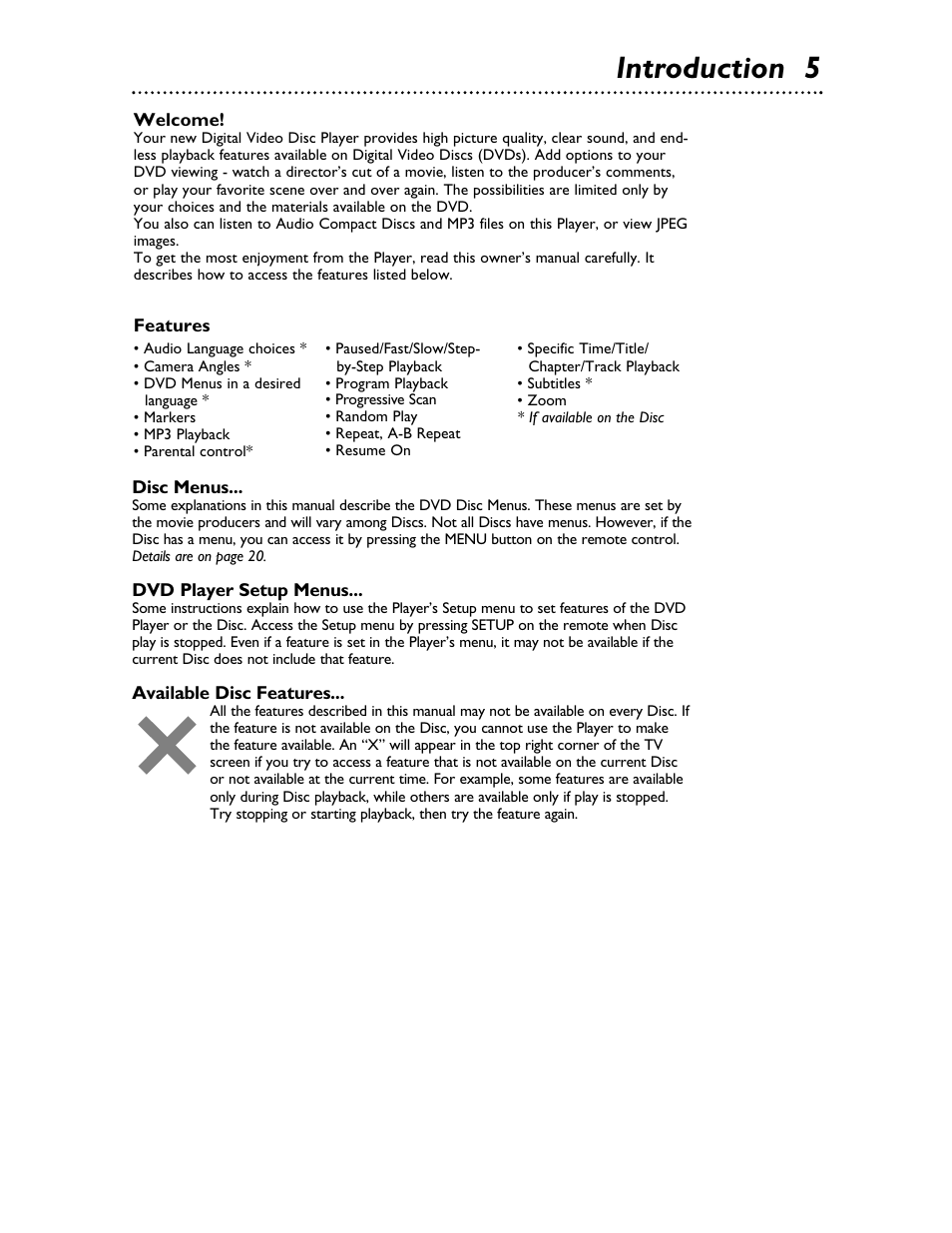 Introduction 5 | Philips Magnavox MDV453 User Manual | Page 5 / 48