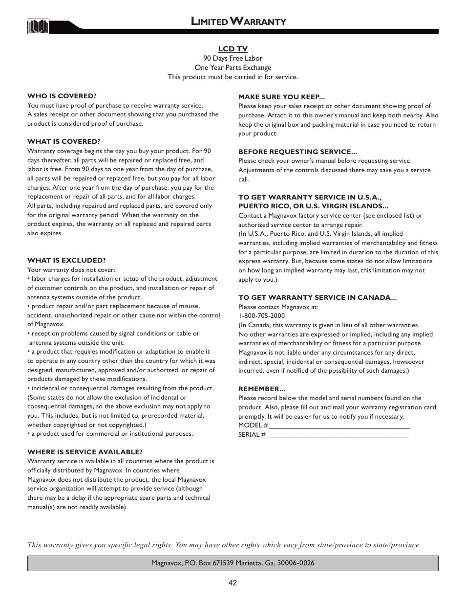 Philips Magnavox 32MF605W Series User Manual | Page 42 / 42