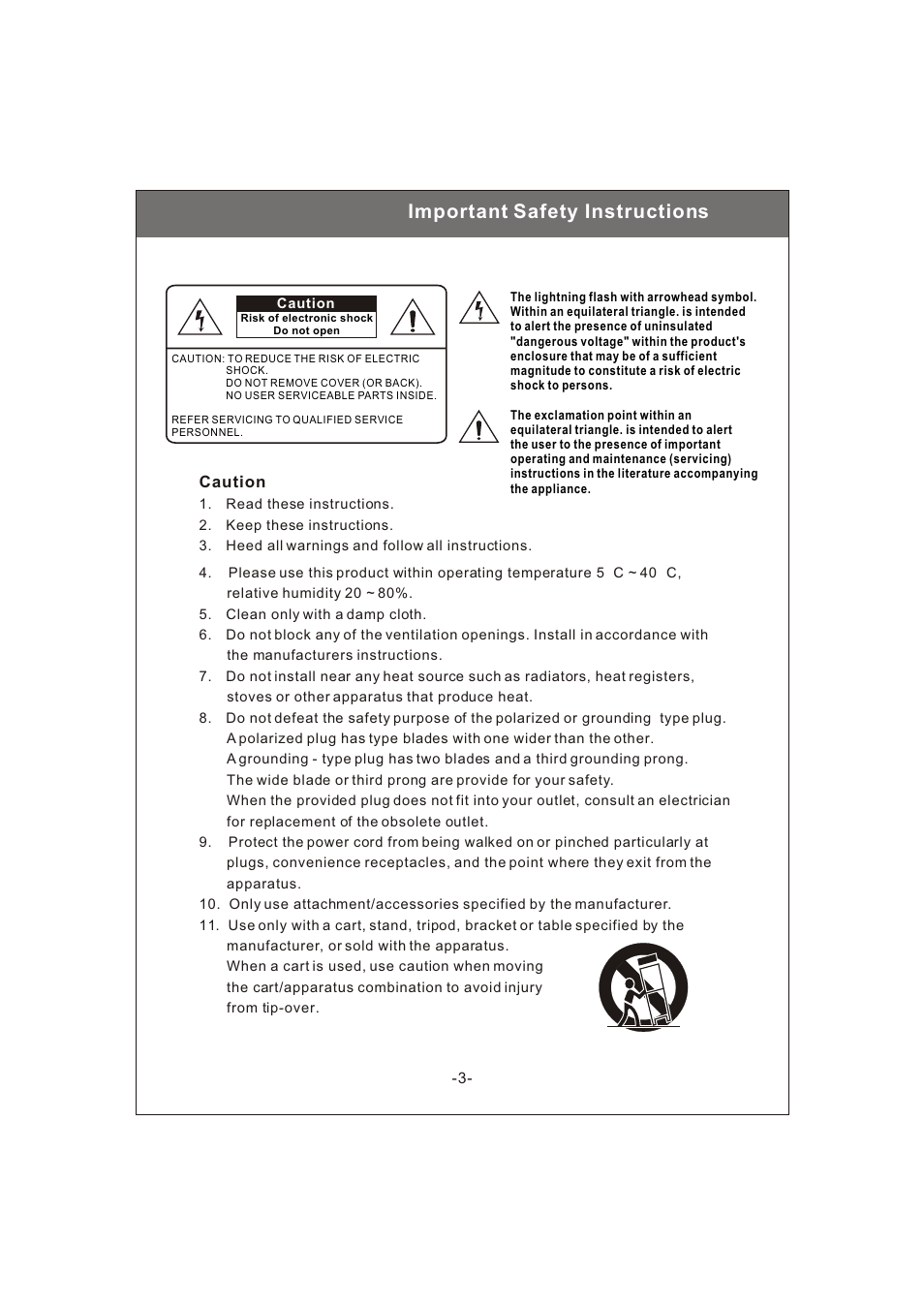 Important safety instructions | Philips Magnavox 20MF200V User Manual | Page 3 / 28