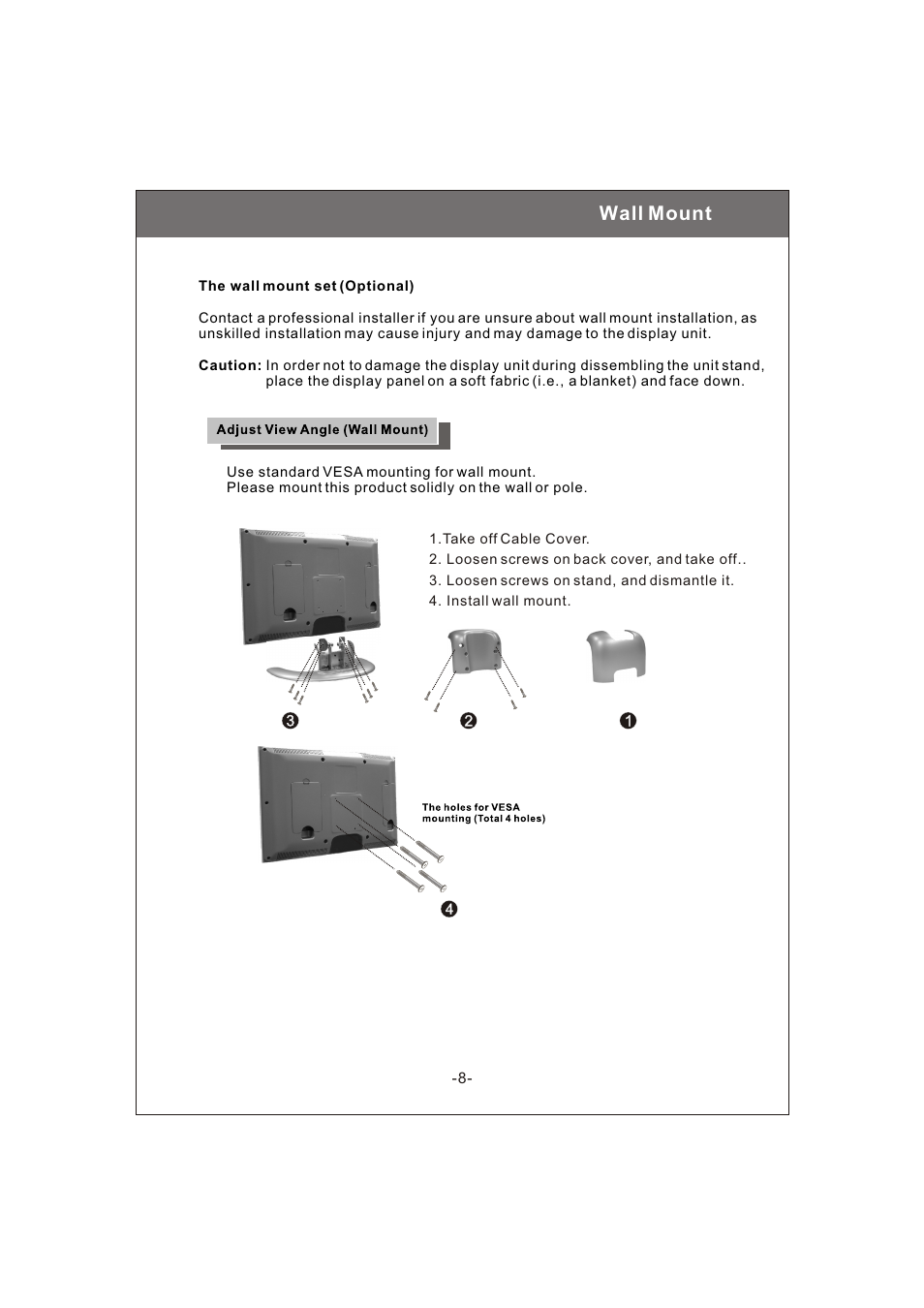 Wall mount | Philips Magnavox 20MF200V User Manual | Page 8 / 28