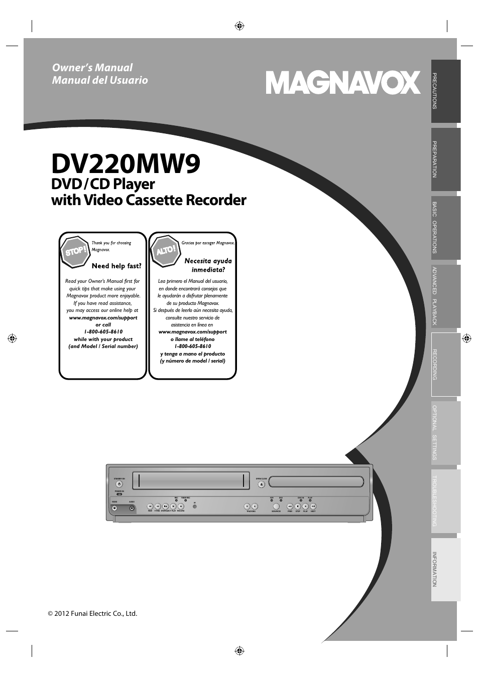 Philips Magnavox DVD/CD Player with Video Cassette Recorder DV220MW9 User Manual | 28 pages