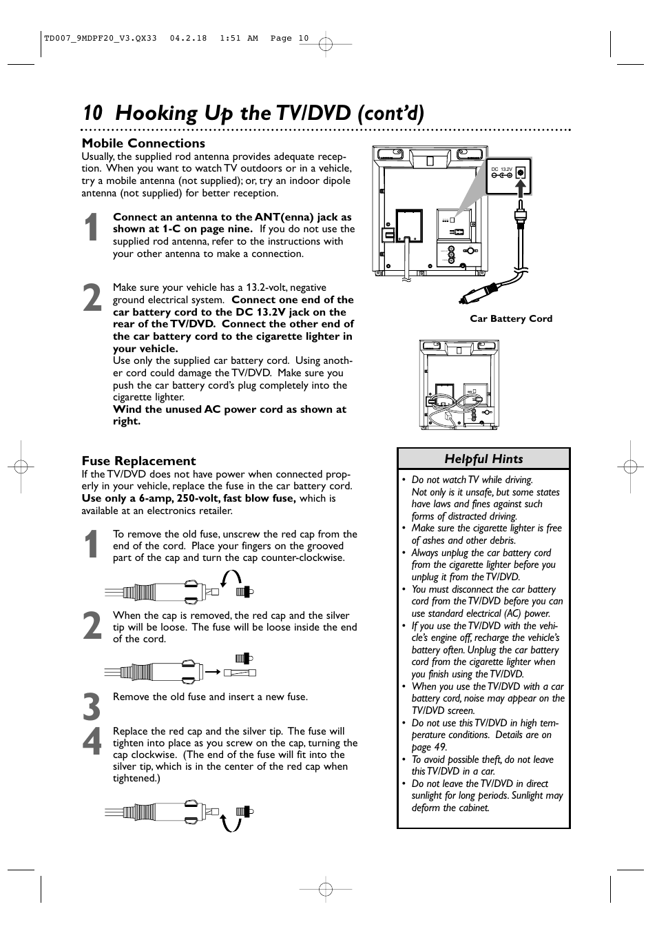 10 hooking up the tv/dvd (cont’d) | Philips Magnavox 9MDPF20 User Manual | Page 10 / 52