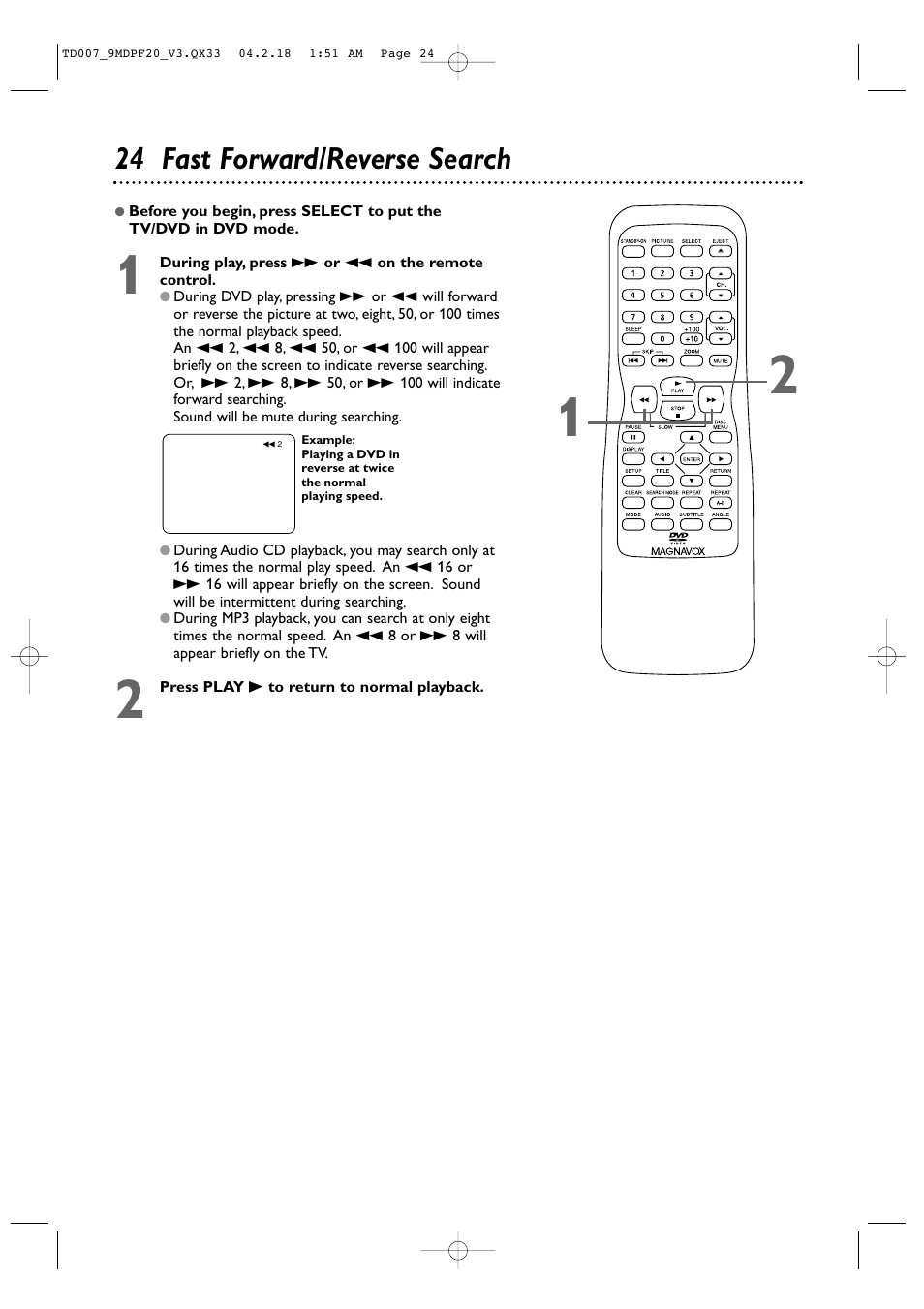 24 fast forward/reverse search | Philips Magnavox 9MDPF20 User Manual | Page 24 / 52