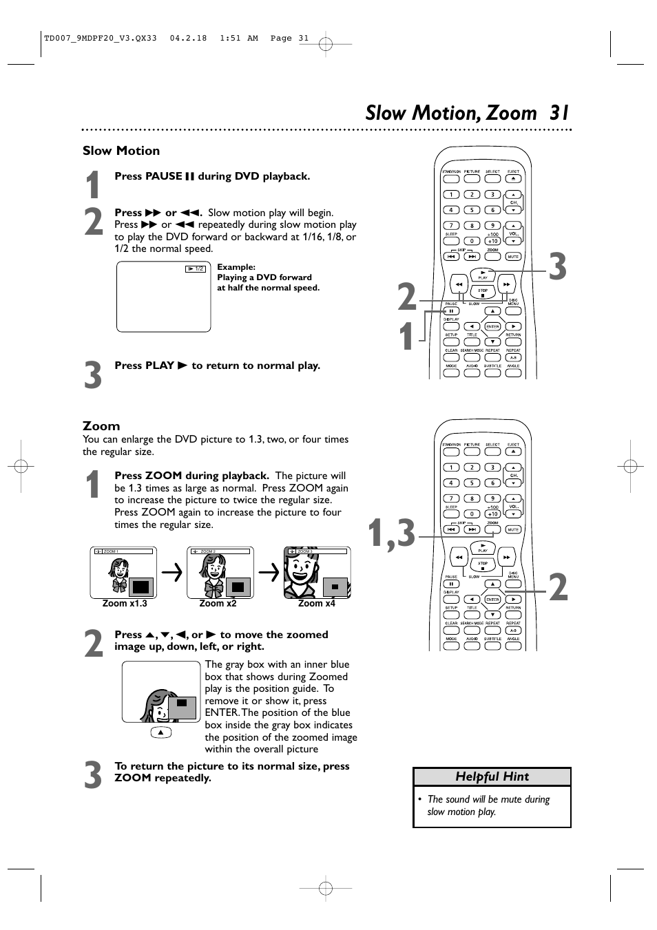 Slow motion, zoom 31 | Philips Magnavox 9MDPF20 User Manual | Page 31 / 52