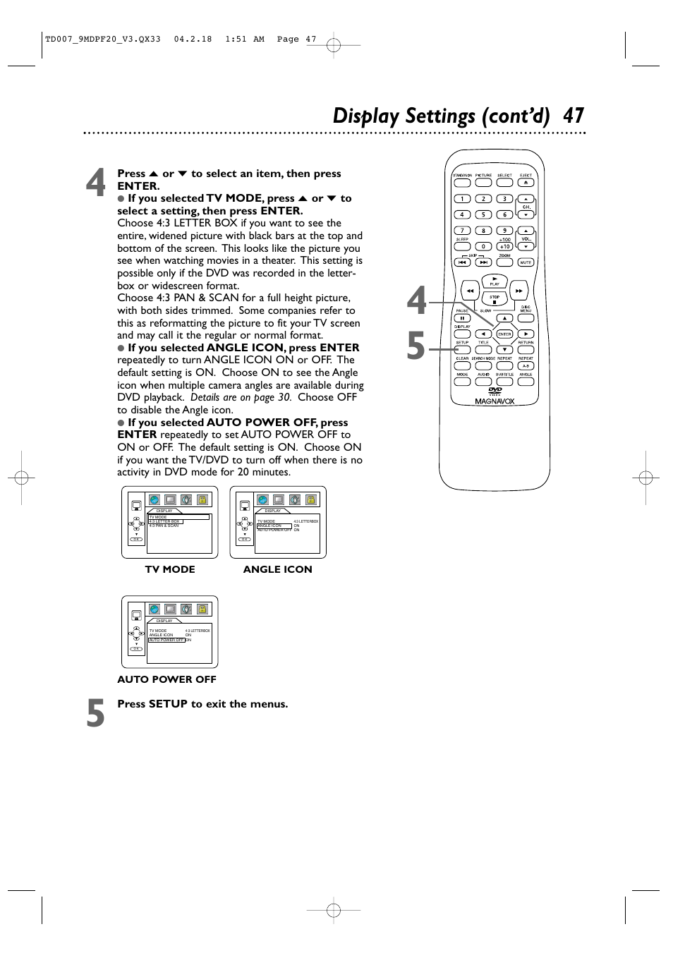 Display settings (cont’d) 47 | Philips Magnavox 9MDPF20 User Manual | Page 47 / 52