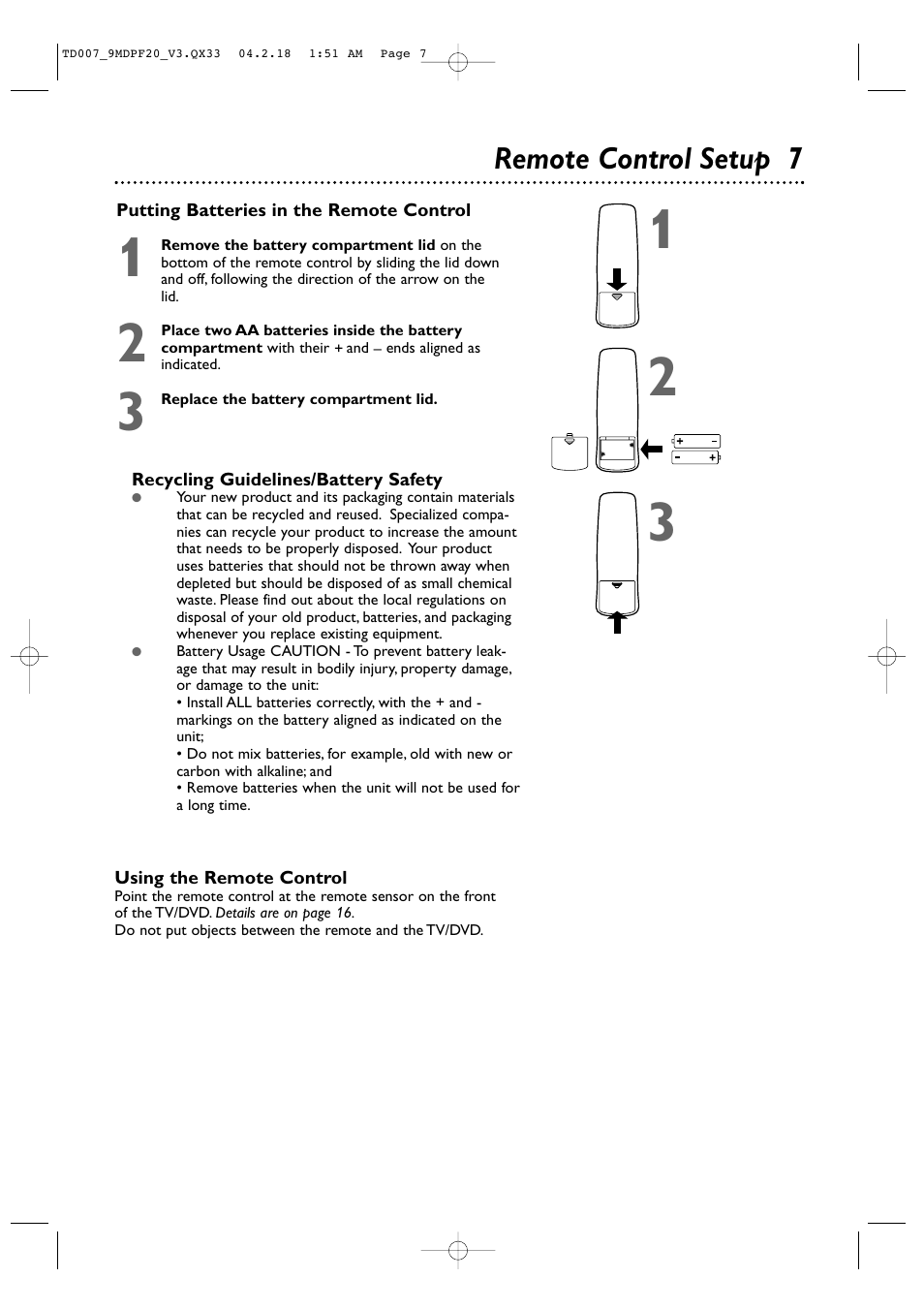 Remote control setup 7 | Philips Magnavox 9MDPF20 User Manual | Page 7 / 52