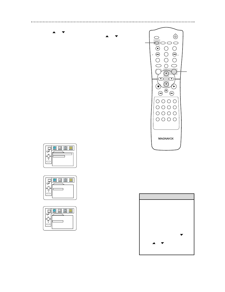 Display (cont’d) 65, Helpful hints, Press o or p to select an item, then press ok | Press setup to remove the menus | Philips Magnavox MDV 530 VR User Manual | Page 65 / 80