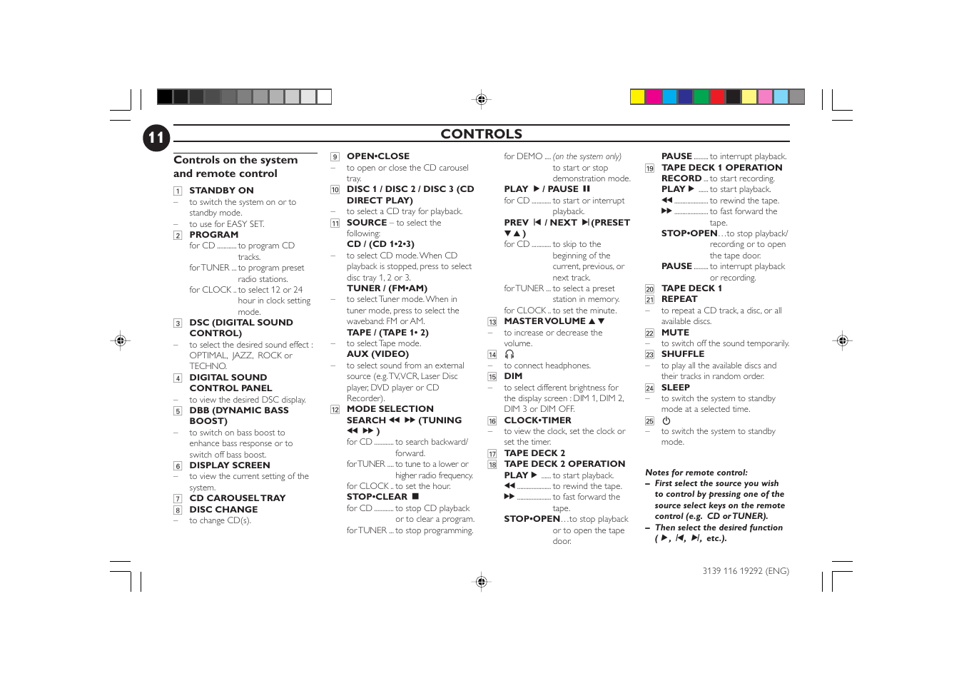 Controls | Philips FWC1C37 User Manual | Page 11 / 28
