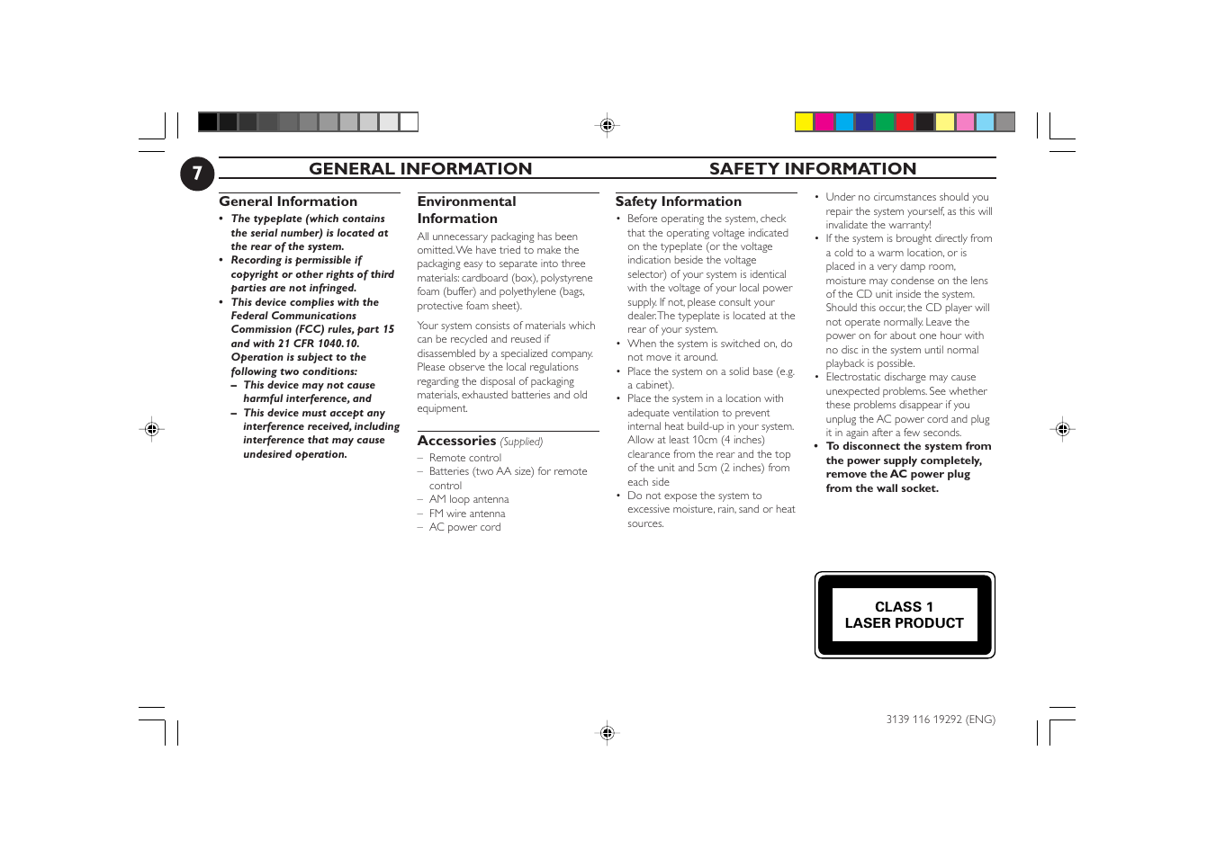 General information safety information | Philips FWC1C37 User Manual | Page 7 / 28