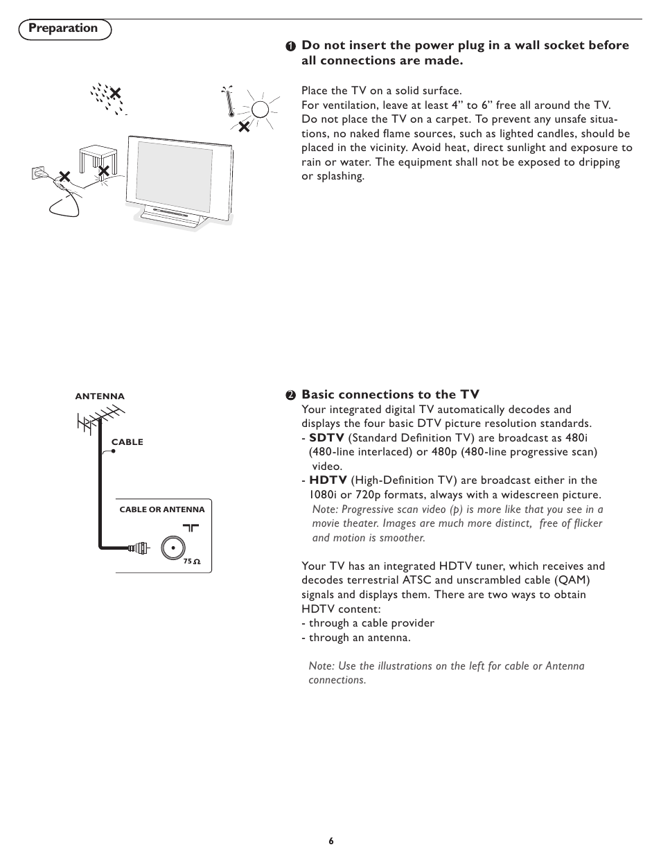 Basic connections to the tv | Philips Magnavox 32MD251D User Manual | Page 6 / 46