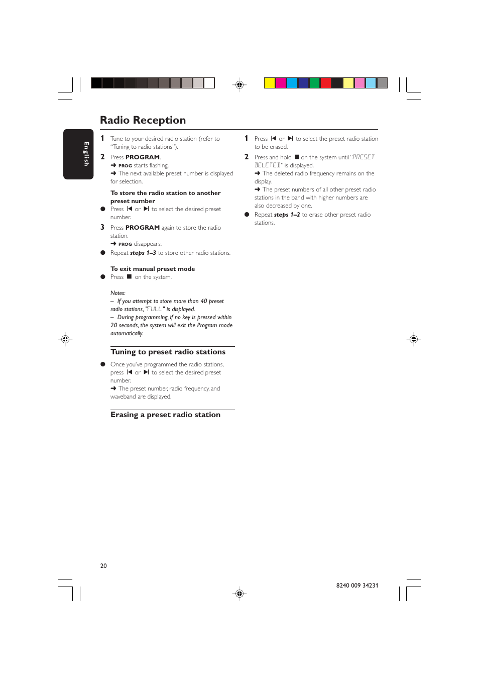 Radio reception | Philips Magnavox MAS-80 User Manual | Page 20 / 26