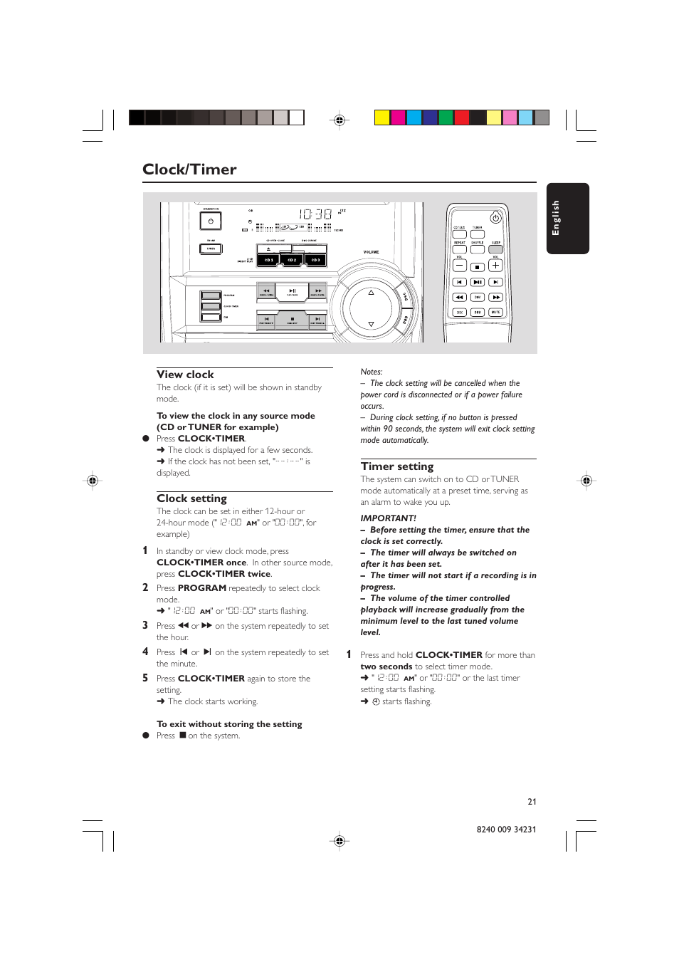 Clock/timer | Philips Magnavox MAS-80 User Manual | Page 21 / 26