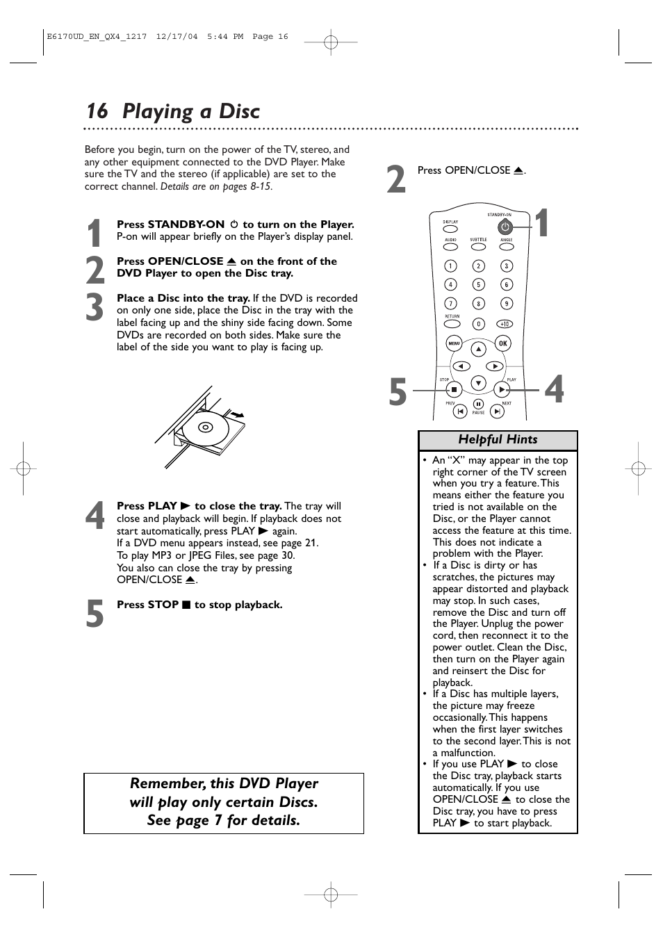 16 playing a disc | Philips Magnavox MDV456/17 User Manual | Page 16 / 56