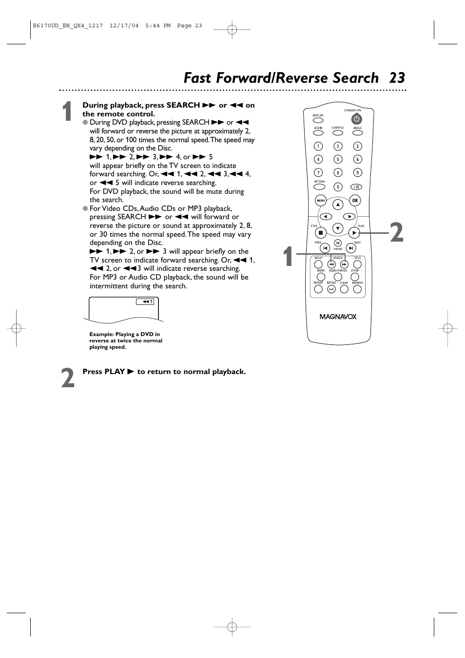 Fast forward/reverse search 23 | Philips Magnavox MDV456/17 User Manual | Page 23 / 56