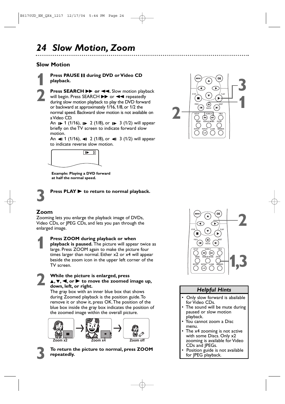 24 slow motion, zoom | Philips Magnavox MDV456/17 User Manual | Page 24 / 56