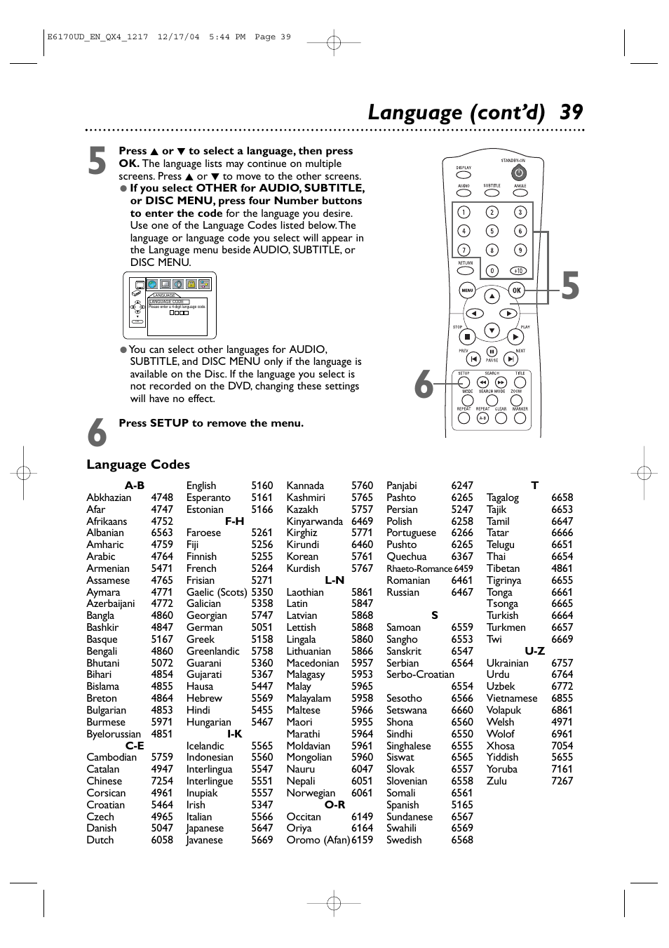 Language (cont’d) 39 | Philips Magnavox MDV456/17 User Manual | Page 39 / 56