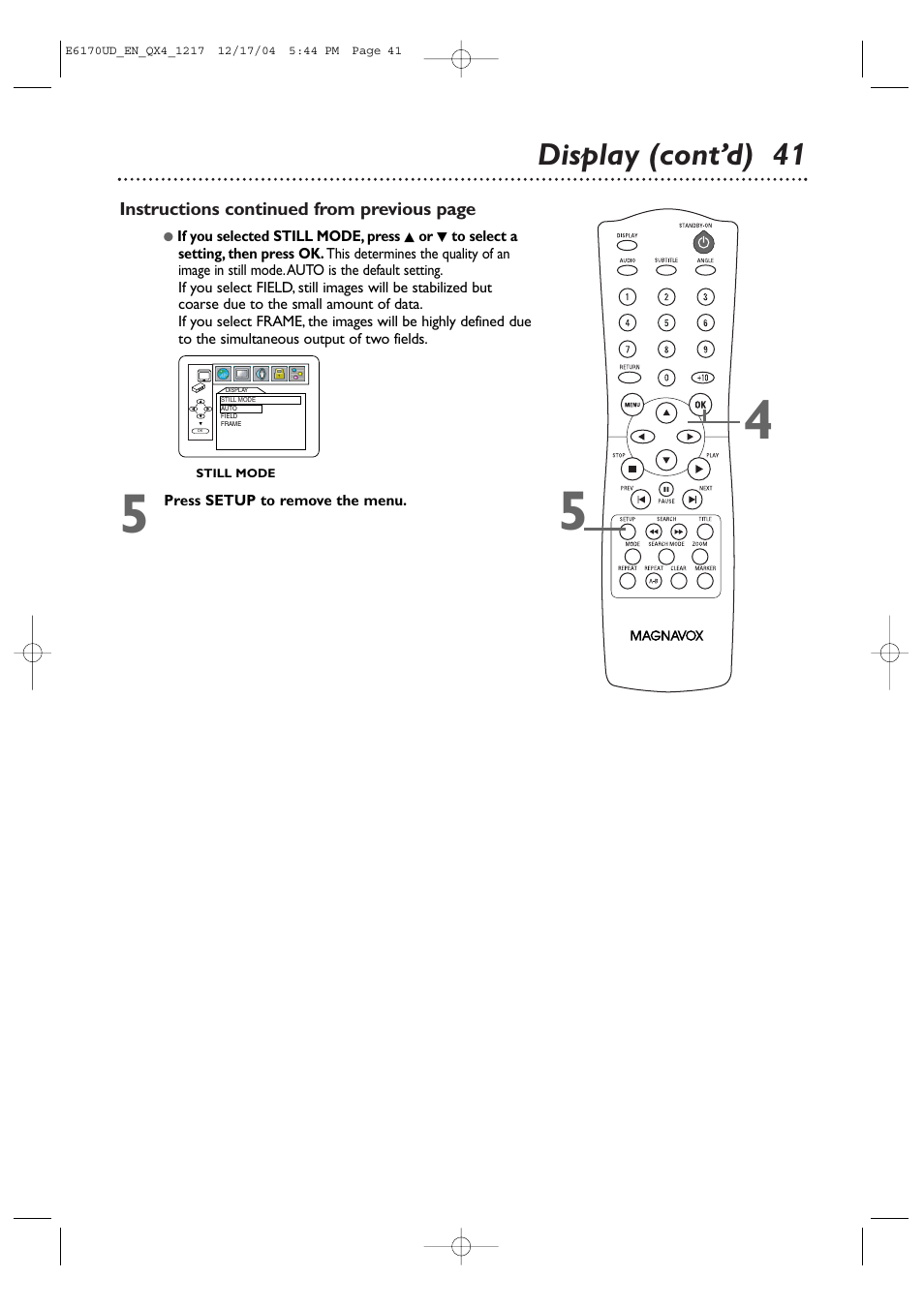 Display (cont’d) 4 1 | Philips Magnavox MDV456/17 User Manual | Page 41 / 56