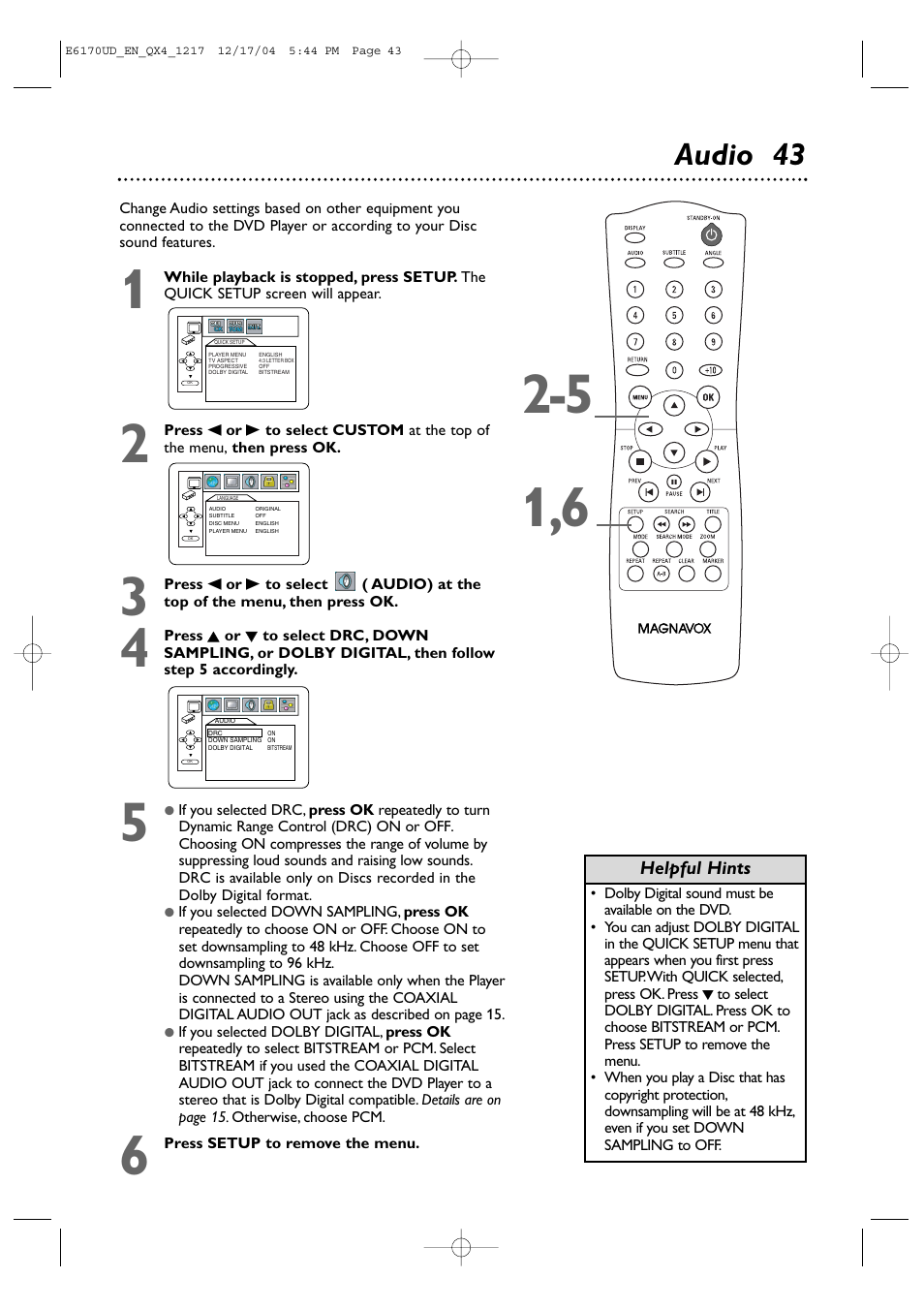 Audio 43 | Philips Magnavox MDV456/17 User Manual | Page 43 / 56