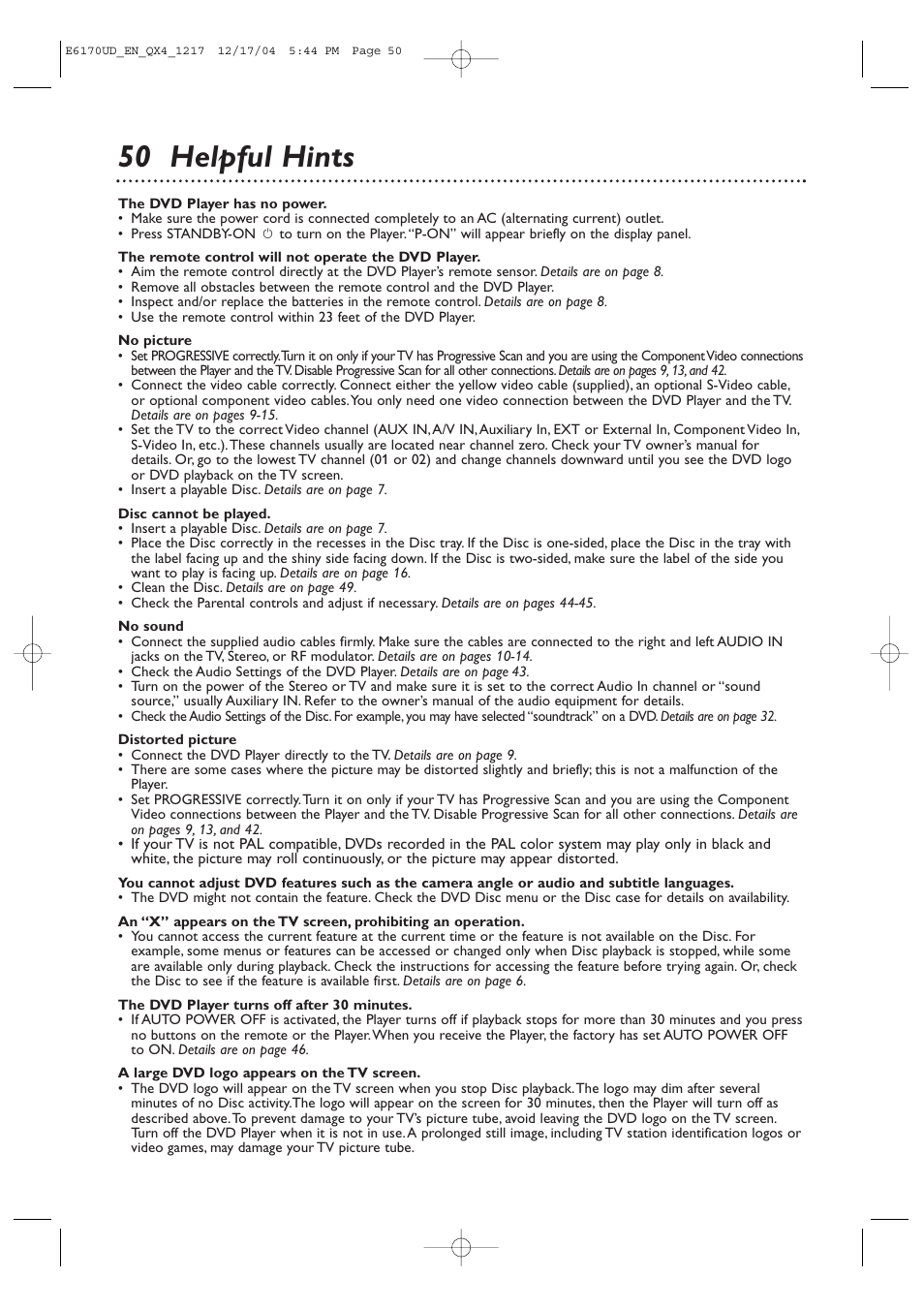 50 helpful hints | Philips Magnavox MDV456/17 User Manual | Page 50 / 56