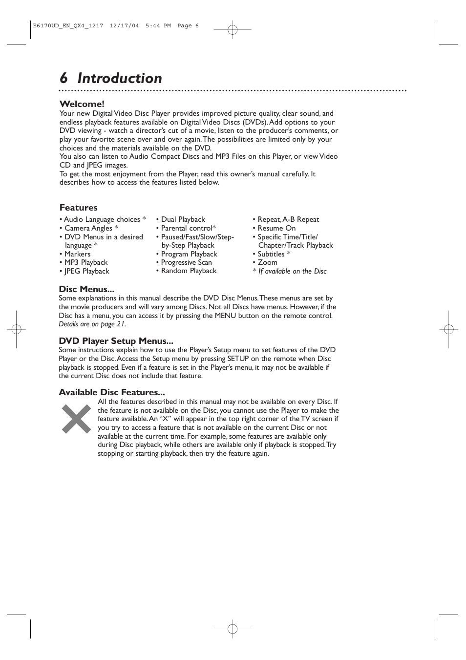 6 introduction | Philips Magnavox MDV456/17 User Manual | Page 6 / 56