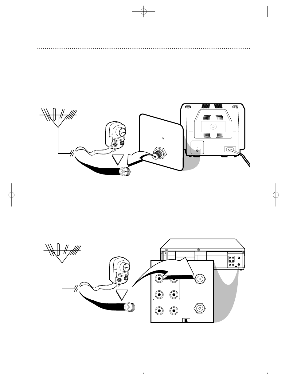 Disconnect the antenna or cable from your tv, Audio, Video out in in out | Out in | Philips Magnavox VRZ263AT User Manual | Page 6 / 56